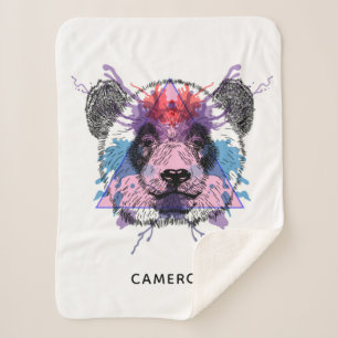 Couverture Sherpa L'ours panda géométrique   ajoutent votre nom