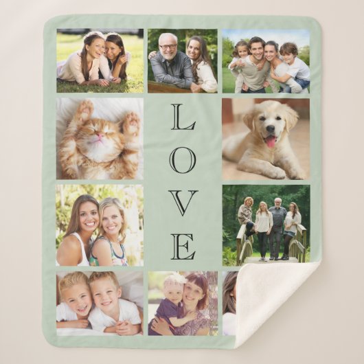 Couverture Sherpa Love 10 Photo Collage Sage Green (Devant)
