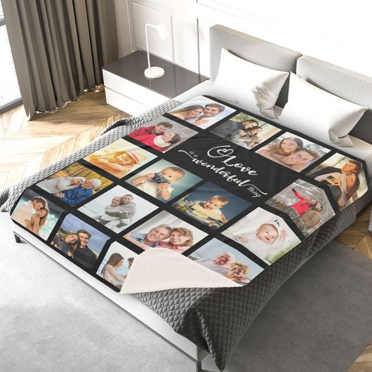 Couverture Sherpa Love Citation Black 18 Photo Collage