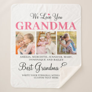 Couverture Sherpa Love You GRANDMA Petits-enfants Photo Collage Blan