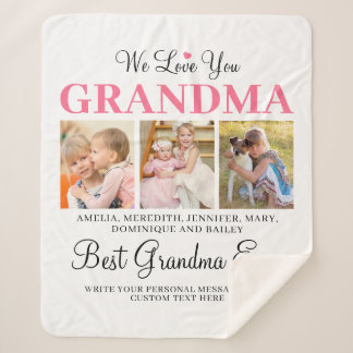 Couverture Sherpa Love You GRANDMA Petits-enfants Photo Collage Blan