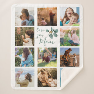 Couverture Sherpa Love You Mom Family Photo Collage Eucalyptus