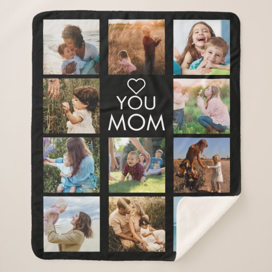 Couverture Sherpa Love You Mom Family Photo Collage noir (Devant)
