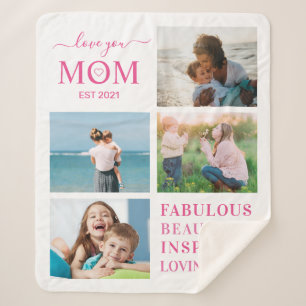 Couverture Sherpa Love You Mom Family Photo Collage Typographie