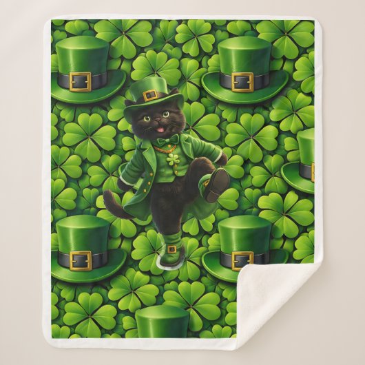 Couverture Sherpa Lucky leprechaun black cat Saint Patrick's Day Pat (Devant)