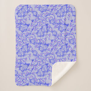 Couverture Sherpa Lumineuse filet bleu avec fleurs 02b Offwhite BG