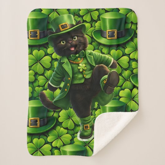 Couverture Sherpa Lutin chanceux chat noir Saint-Patrick (Devant)
