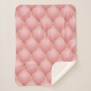 Couverture Sherpa Luxe Blush Rose Rose Or Diamond Motif Tufted