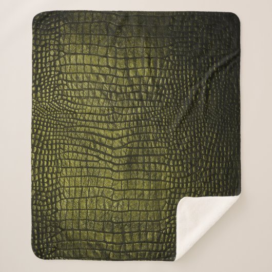 Couverture Sherpa Luxueuse texture de peau de crocodile foncé. (Devant)
