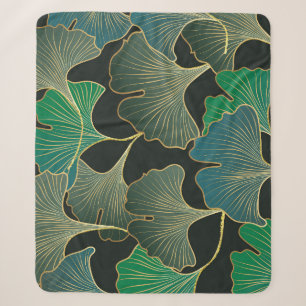 Couverture Sherpa Luxueux or Ginkgo, art vintage.