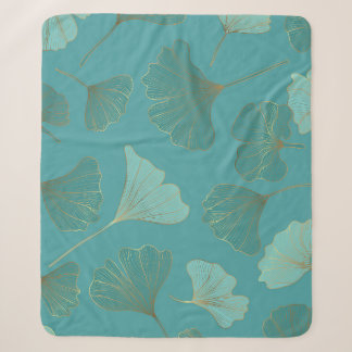 Couverture Sherpa Luxueux or Ginkgo, papier peint vintage.