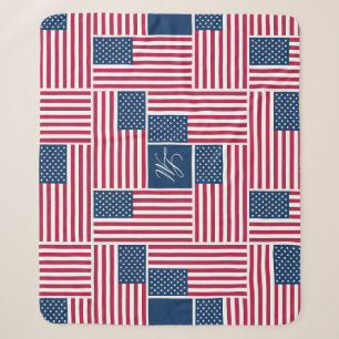 Couverture Sherpa M Monogramme Drapeau Américain Patriotique America