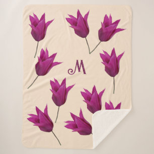 Couverture Sherpa M monogramme personnalisable jolie tulipes roses f