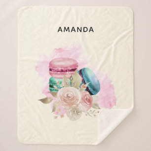 Couverture Sherpa Macarons et fleurs colorés Aquarelle