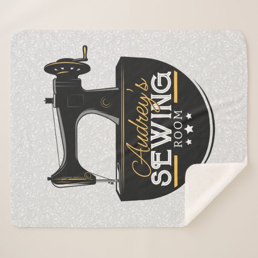 Couverture Sherpa Machine à coudre antique AJOUTER LE NOM Seamstress (Devant (Horizontal))
