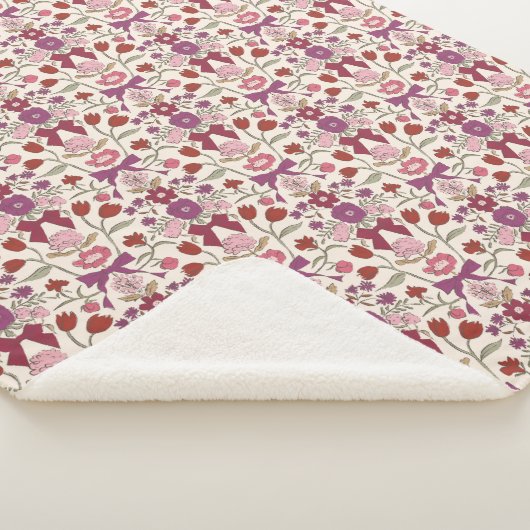 Couverture Sherpa Magenta Bows et fleurs Rustique (3/4)