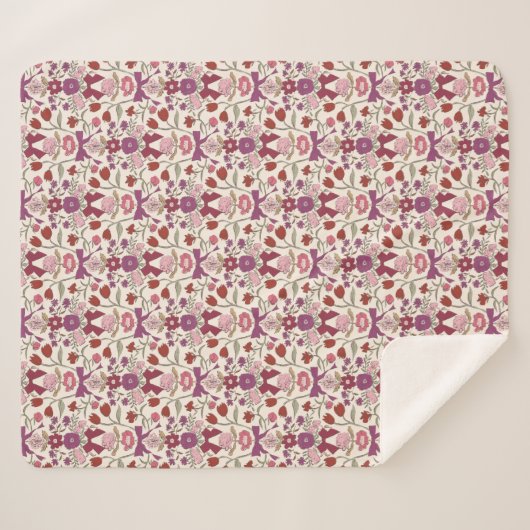 Couverture Sherpa Magenta Bows et fleurs Rustique (Devant (Horizontal))