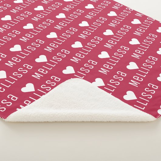 Couverture Sherpa Magenta Nom répétitif Monogramme Coeur (3/4)