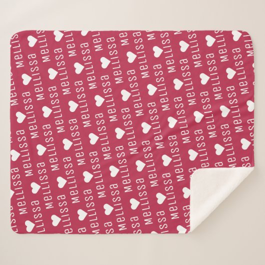 Couverture Sherpa Magenta Nom répétitif Monogramme Coeur (Devant (Horizontal))