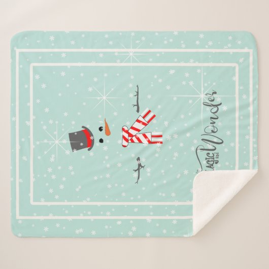 Couverture Sherpa Magic and Wonder Christmas Snowman Mint ID440 (Devant (Horizontal))
