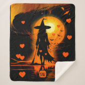 Couverture Sherpa Magique gothique orangé coeurs monogramme sorcière (Devant)