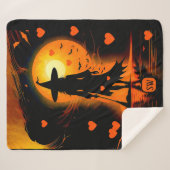 Couverture Sherpa Magique gothique orangé coeurs monogramme sorcière (Devant (Horizontal))