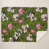 Couverture Sherpa Magnolia en floraison et oiseau de tireur 2 (Devant (Horizontal))