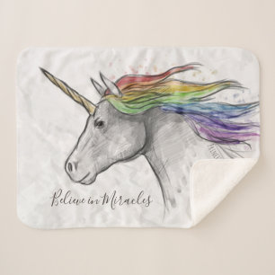 Couverture Sherpa Main Dessinée Magique Unicorne. Crois aux miracle