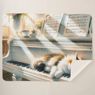 Couverture Sherpa Maison de Rêve au Piano Ensoleillé avec Chat Cotta