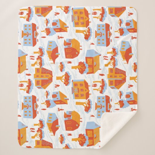 Couverture Sherpa Maisons de ville mignonnes : Doodé Vintage (Devant)