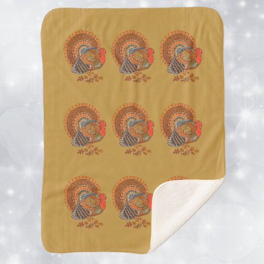 Couverture Sherpa Male Turkey Fanned Tail Autumn Leaves Yellow