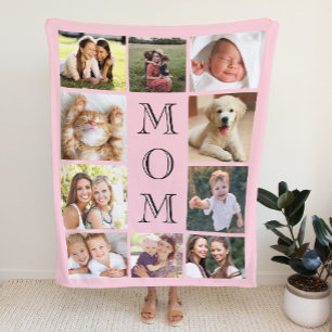 Couverture Sherpa Maman 10 Photo Collage rose