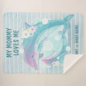Couverture Sherpa Maman et Bébé Dauphins avec Fleurs Maman m'aime (Devant (Horizontal))