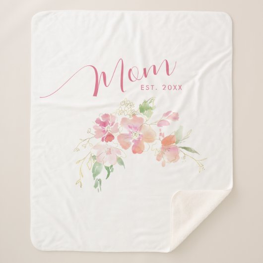 Couverture Sherpa Maman Etablie Rose Push Aquarelle Florale (Devant)
