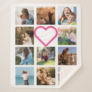 Couverture Sherpa Maman Famille Photo Collage Coeur rose