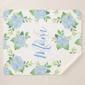Couverture Sherpa Maman Floral Bleu Hydrangée Aquarelle moderne (Devant (Horizontal))