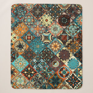 Couverture Sherpa Mandala à fleurs ethniques sans couture motif. M c