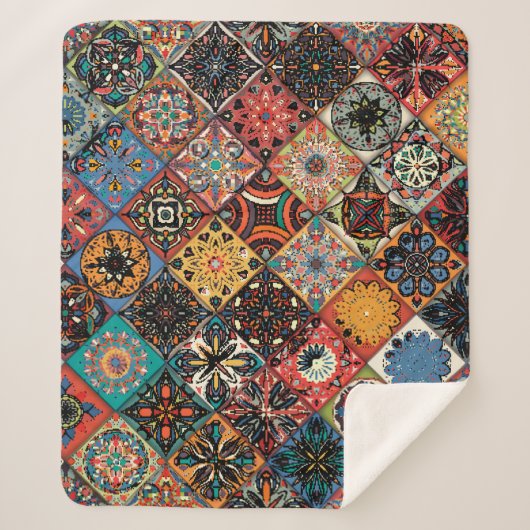 Couverture Sherpa Mandala à fleurs ethniques sans couture motif. M c (Devant)
