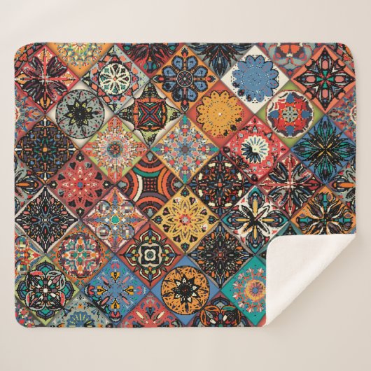 Couverture Sherpa Mandala à fleurs ethniques sans couture motif. M c (Devant (Horizontal))