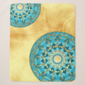 Couverture Sherpa Mandala bleu or sur fond or doux (Devant)
