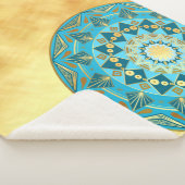 Couverture Sherpa Mandala bleu or sur fond or doux (3/4)