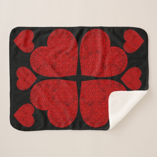 Couverture Sherpa Mandala Cœur Rouge (Devant (Horizontal))