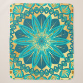 Couverture Sherpa Mandala de fleur d'or bleu (Devant)