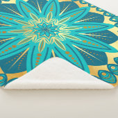 Couverture Sherpa Mandala de fleur d'or bleu (3/4)