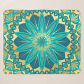 Couverture Sherpa Mandala de fleur d'or bleu (Devant (Horizontal))