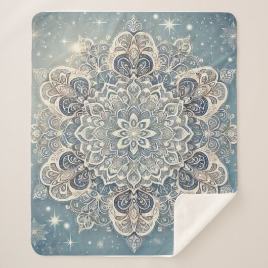 Couverture Sherpa Mandala de flocon de neige dans Frosty Hues 3 (Devant)