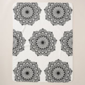 Couverture Sherpa Mandala noir sur fond blanc (Devant)
