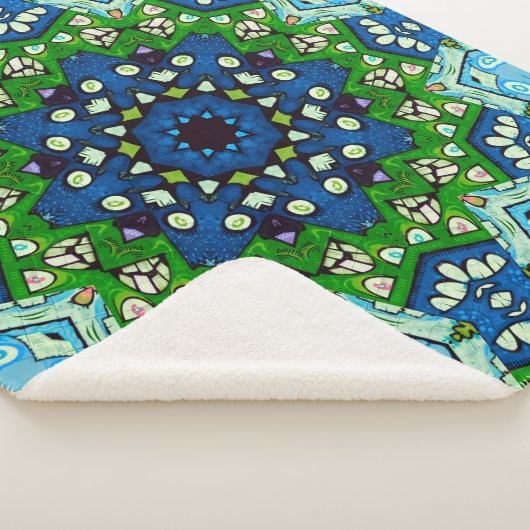 Couverture Sherpa Mandala Retro Mosaic Vert Motif bleu (3/4)