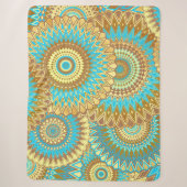 Couverture Sherpa Mandala superposé bleu marron or (Devant)