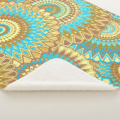 Couverture Sherpa Mandala superposé bleu marron or (3/4)